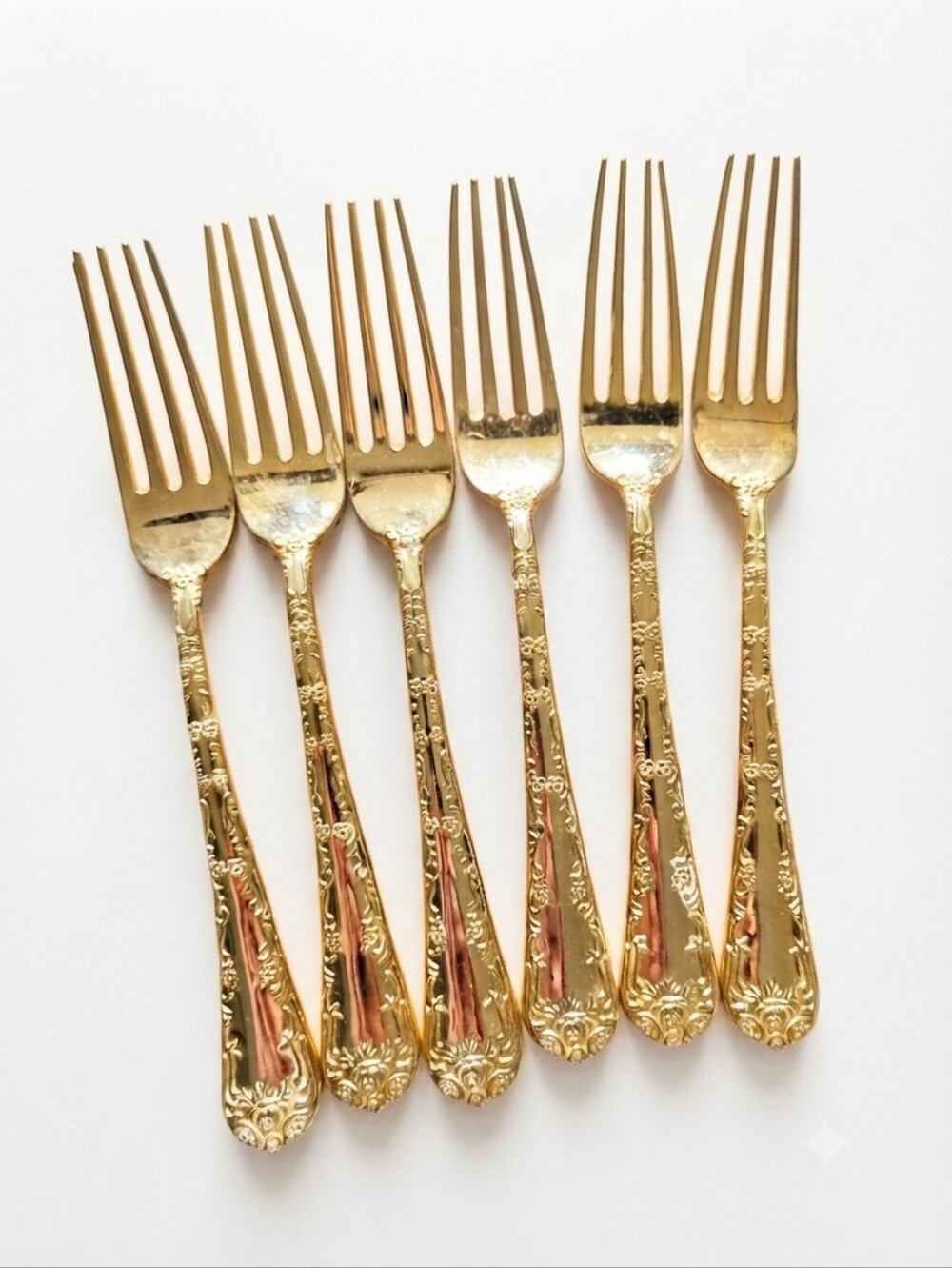 Vintage WM Rogers & Son Enchanted Rose Gold Plated Forks Set of 6 Floral
